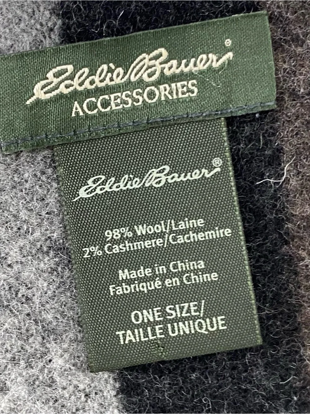 Eddie Bauer Olive, Gray & Black Striped Wool Blend Fringe Scarf